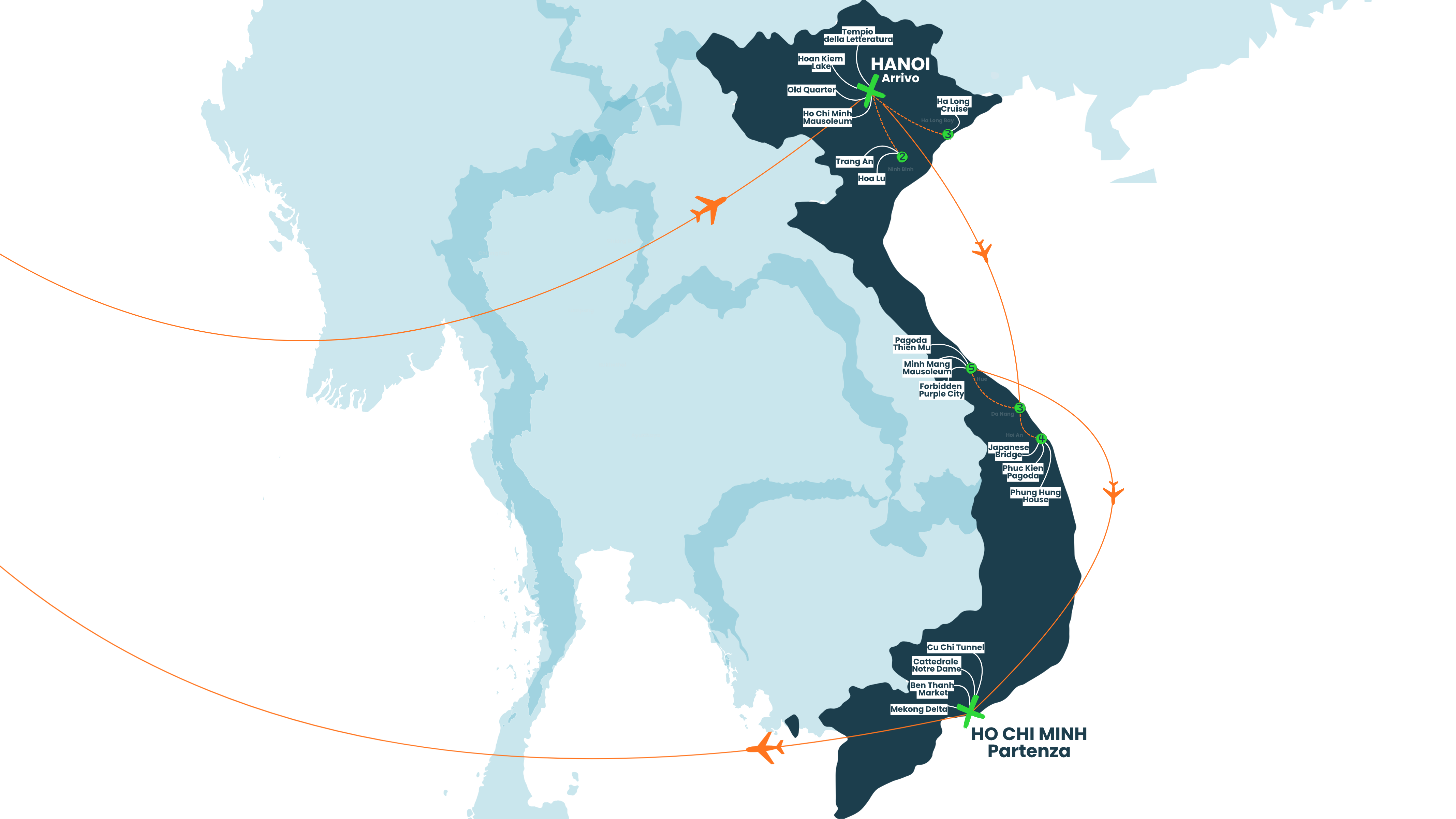Mappa itinerario di Vietnam Essenziale