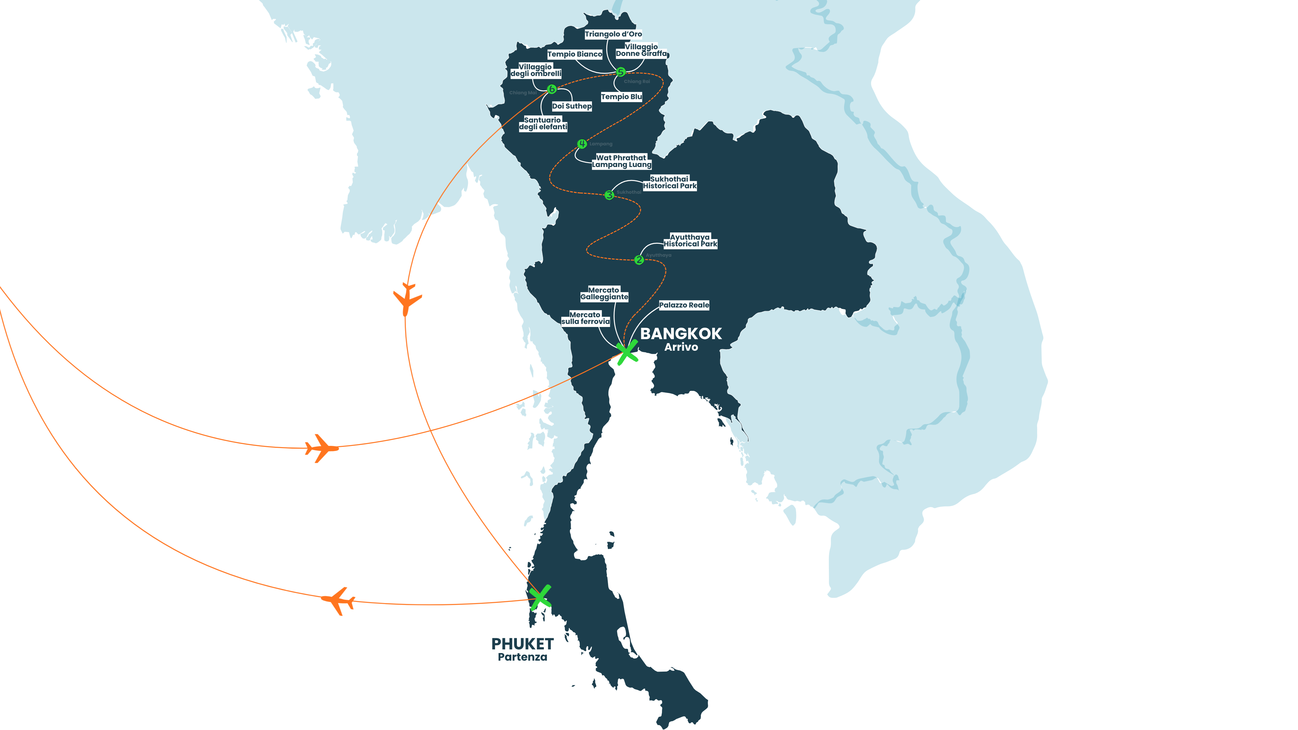 Mappa itinerario di Il meglio della Thailandia e il paradiso di Phuket