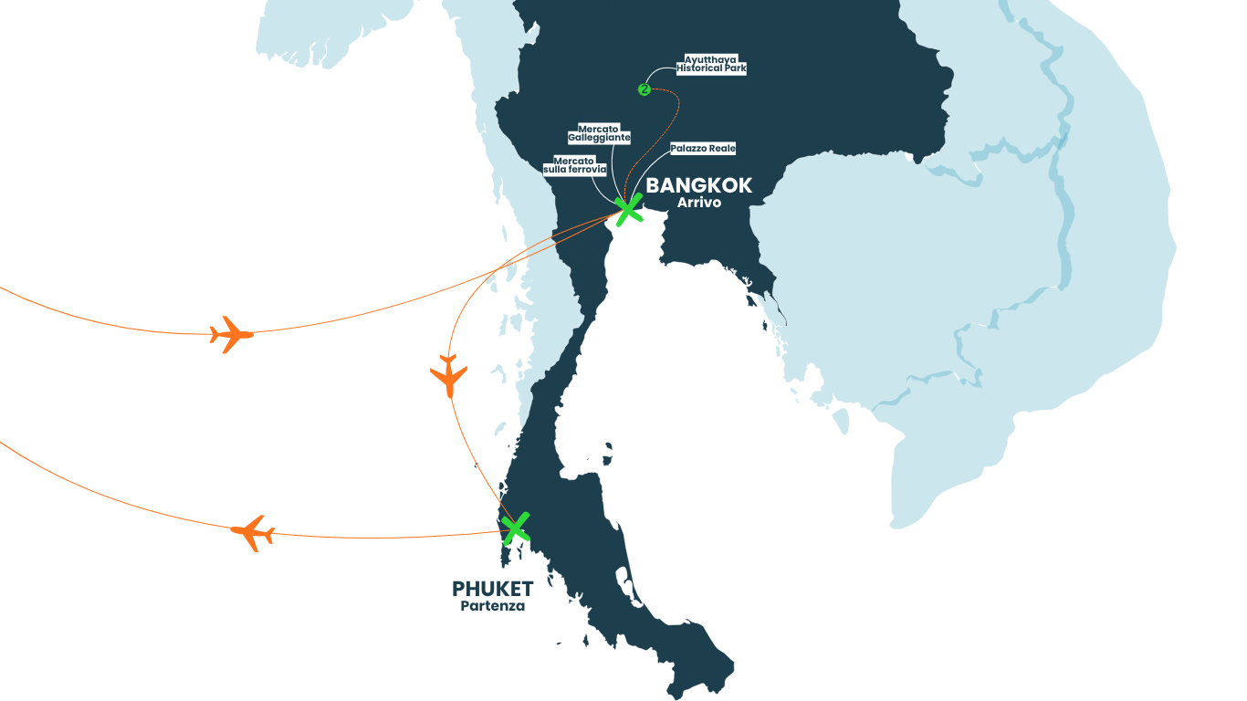 Mappa itinerario di Thailandia Smart: Bangkok e Phuket
