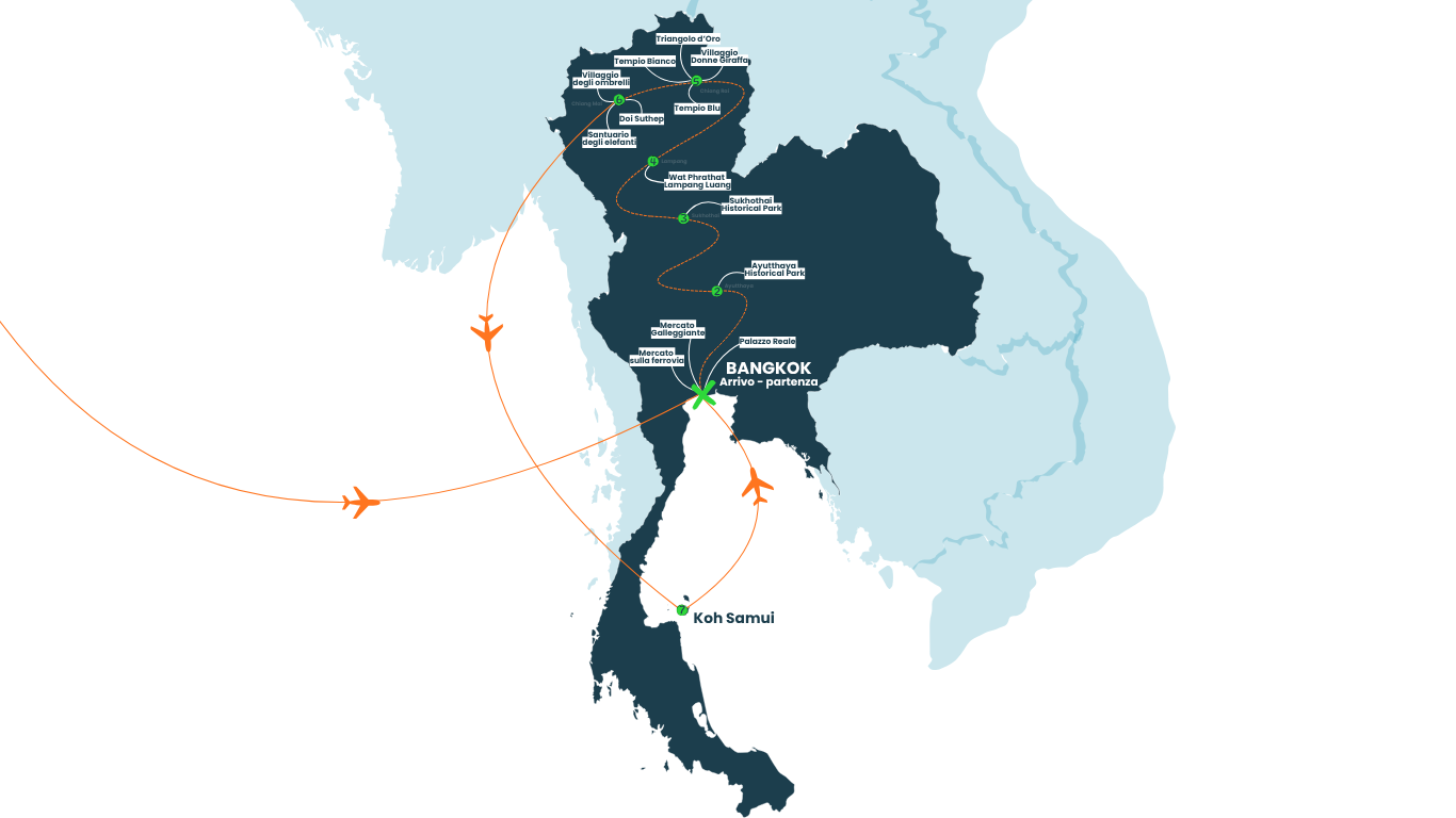 Mappa itinerario di Scoprendo la Thailandia con una fuga a Koh Samui