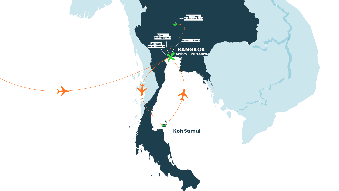 Mappa itinerario di Thailandia Smart: Bangkok e Samui